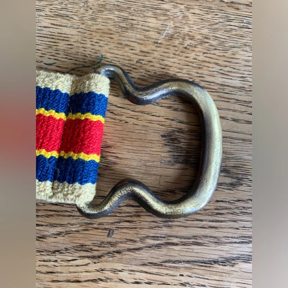 Vintage 70s/80s Striped Twill Stretch Belt Interlocking Buckle Retro Hippie